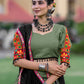 Rajwada Olive Embroidered Cotton Semi Stitched Lehenga With Unstitched Blouse For Women
