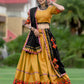 Rajwada Mustard Embroidered Cotton Semi Stitched Lehenga With Unstitched Blouse For Women