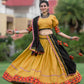 Rajwada Mustard Embroidered Cotton Semi Stitched Lehenga With Unstitched Blouse For Women