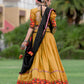 Rajwada Mustard Embroidered Cotton Semi Stitched Lehenga With Unstitched Blouse For Women