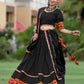 Rajwada Black Embroidered Cotton Semi Stitched Lehenga With Unstitched Blouse For Women