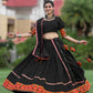 Rajwada Black Embroidered Cotton Semi Stitched Lehenga With Unstitched Blouse For Women