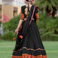 Rajwada Black Embroidered Cotton Semi Stitched Lehenga With Unstitched Blouse For Women