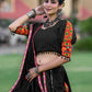 Rajwada Black Embroidered Cotton Semi Stitched Lehenga With Unstitched Blouse For Women