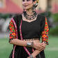 Rajwada Black Embroidered Cotton Semi Stitched Lehenga With Unstitched Blouse For Women