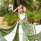 Rajwada Green And White Printed Cotton Stitched Lehenga With Blouse For Women