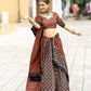 Rajwada Black And Maroon Printed Cotton Stitched Lehenga With Stitched Blouse And Dupatta For Women
