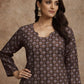 Rajwada Brown Silk Blend Printed Solid Kurti For Women