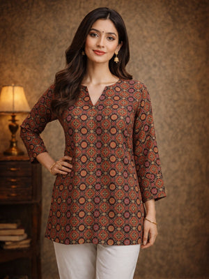 Rajwada Multicolor Silk Blend Printed Solid Kurti For Women