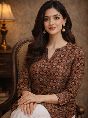 Rajwada Multicolor Silk Blend Printed Solid Kurti For Women