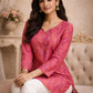 Rajwada Pink Silk Blend Floral Print Solid Kurti For Women