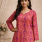 Rajwada Pink Silk Blend Floral Print Solid Kurti For Women