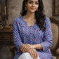 Rajwada Blue Silk Blend Floral Print Solid Kurti For Women