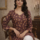 Rajwada Brown Silk Blend Floral Print Solid Kurti For Women