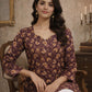 Rajwada Brown Silk Blend Floral Print Solid Kurti For Women