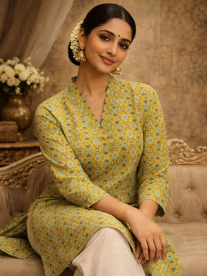 Rajwada Mustard Yellow Silk Blend Printed Solid Kurti For Women