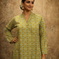 Rajwada Mustard Yellow Silk Blend Printed Solid Kurti For Women