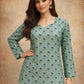 Rajwada Pastel Green Silk Blend Printed Solid Kurti For Women