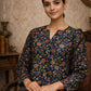 Rajwada Navy Blue Silk Blend Printed Solid Kurti For Women