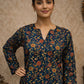 Rajwada Navy Blue Silk Blend Printed Solid Kurti For Women