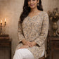 Rajwada Beige Silk Blend Printed Solid Kurti For Women
