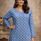 Rajwada Blue Silk Blend Printed Solid Kurti For Women