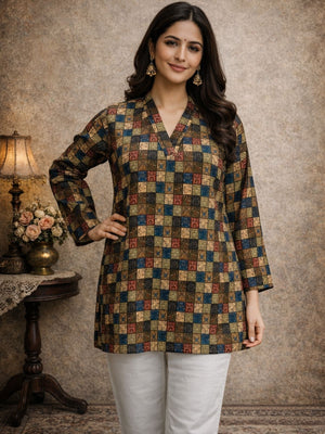 Rajwada Multicolor Silk Blend Printed Solid Kurti For Women