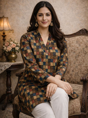 Rajwada Multicolor Silk Blend Printed Solid Kurti For Women