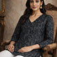 Rajwada Black Silk Blend Printed Solid Kurti For Women