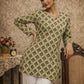 Rajwada Olive Green Silk Blend Printed Solid Kurti For Women