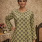Rajwada Olive Green Silk Blend Printed Solid Kurti For Women