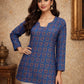 Rajwada Blue Silk Blend Printed Solid Kurti For Women