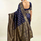 Rajwada Dark Blue Silk Blend Zari Work Saree For Women