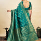 Rajwada Teal Green Silk Blend Zari Work Saree For Women