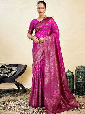 Rajwada Dark Pink Silk Blend Zari Work Saree For Women