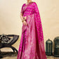Rajwada Dark Pink Silk Blend Zari Work Saree For Women