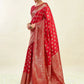 Rajwada Red Silk Blend Zari Work Saree For Women