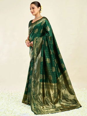 Rajwada Dark Green Silk Blend Zari Work Saree For Women