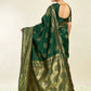 Rajwada Dark Green Silk Blend Zari Work Saree For Women