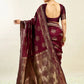 Rajwada Maroon Silk Blend Zari Work Saree For Women