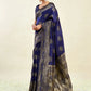 Rajwada Dark Blue Silk Blend Zari Work Saree For Women