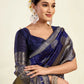 Rajwada Dark Blue Silk Blend Zari Work Saree For Women