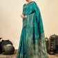 Rajwada Teal Green Silk Blend Zari Work Saree For Women