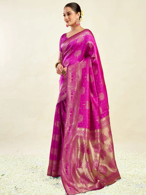 Rajwada Dark Pink Silk Blend Zari Work Saree For Women