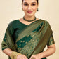 Rajwada Dark Green Silk Blend Zari Work Saree For Women