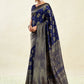 Rajwada Navy Blue Silk Blend Zari Work Saree For Women