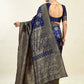 Rajwada Navy Blue Silk Blend Zari Work Saree For Women