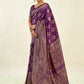 Rajwada Dark Purple Silk Blend Zari Work Saree For Women