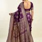 Rajwada Dark Purple Silk Blend Zari Work Saree For Women