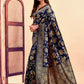 Rajwada Navy Blue Silk Blend Zari Work Saree For Women